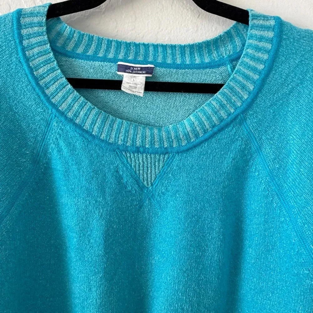 J. Crew Cashmere Teal Blue Crew Neck Pullover Sweater Women's Size Large